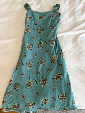 Ralph Lauren 100% Silk Teal Floral Slip Dress Size 4 | Midi Sleeveless Summer